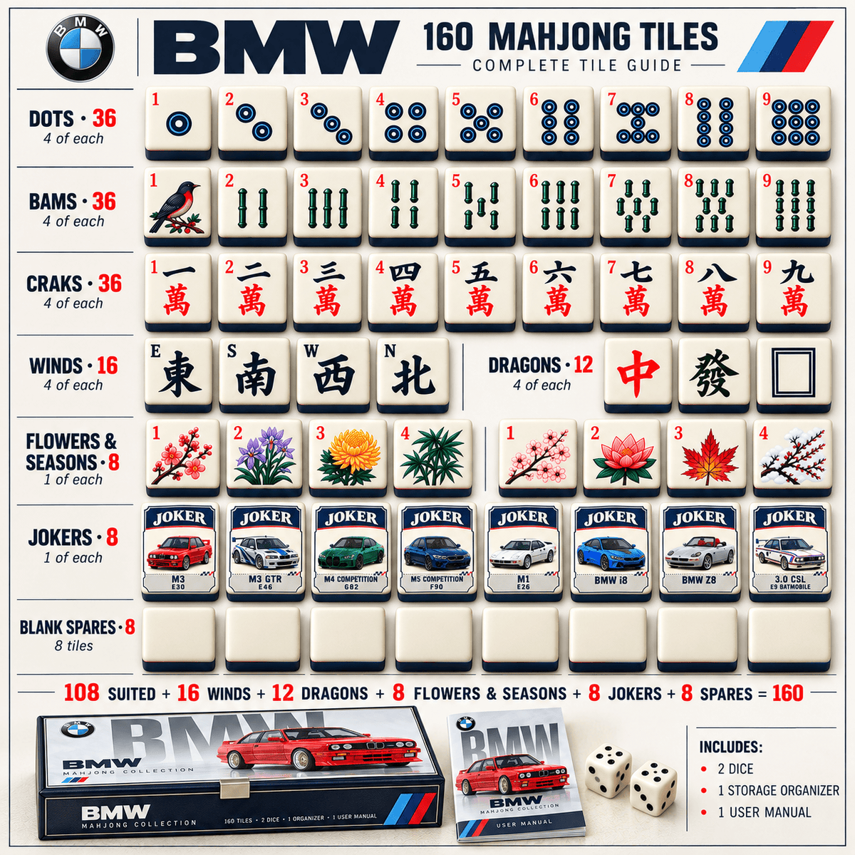 Premium BW Mahjong Tiles Set TTMH