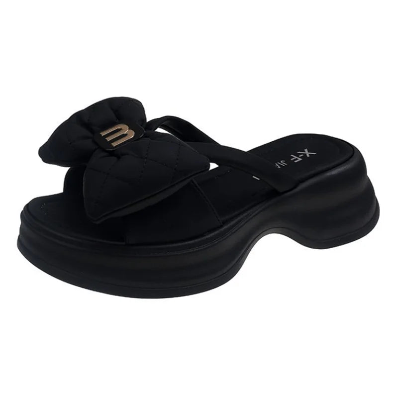 Women Slippers 2026 Summer Casual Shoes Versatile Thick Sole Women flip flop Outwear Bow Beach Slippers Sexy Slides tongs femme